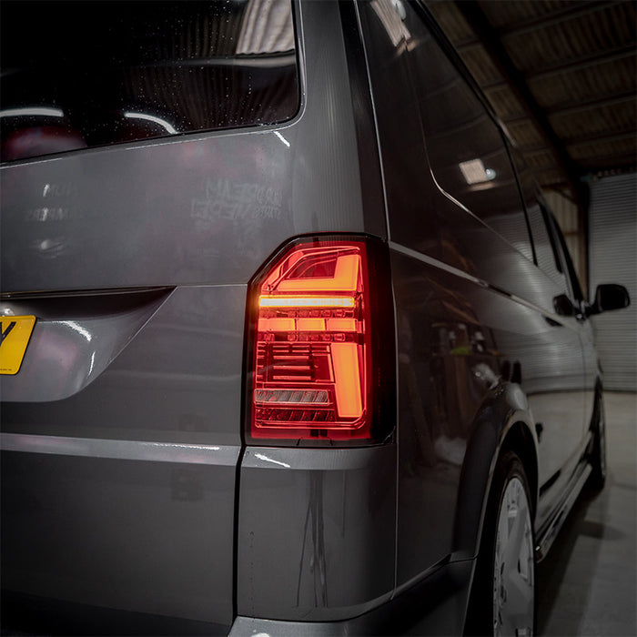 VW T6 – Rear Lights – Sequential Indicator – LED – Tailgate – Red Clear (T6.1 Style)