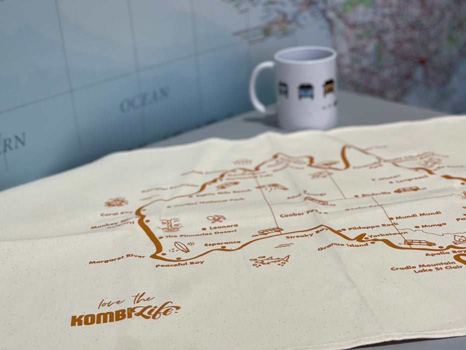 KombiLife Cotton Tea Towel with Australia Map