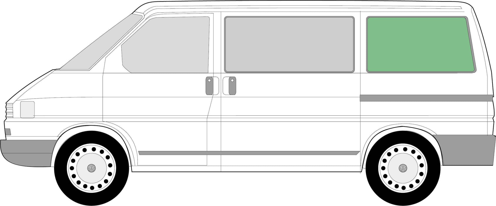 VW T4 SWB Rear Left Fixed Window (J19584) position diagram