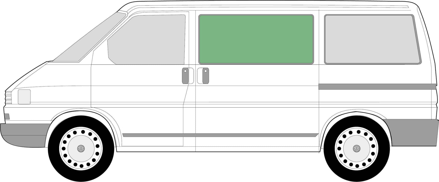 VW T4 Front Left Fixed Window (J19259) position diagram