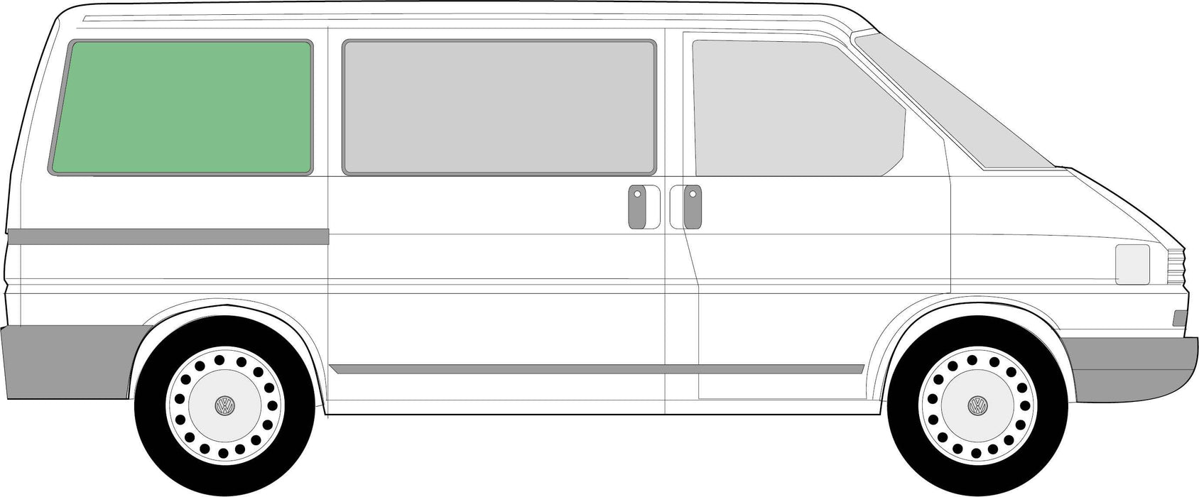 VW T4 SWB Rear Right Fixed Window (J19583) position diagram