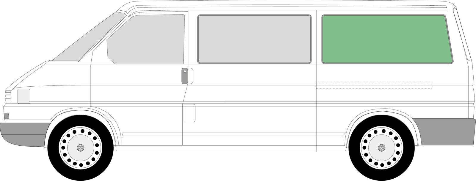 VW T4 LWB Rear Left Fixed Window (J40399) position diagram
