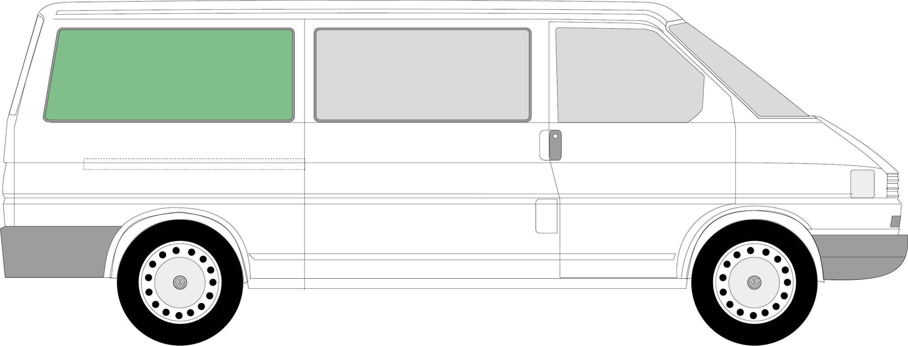 VW T4 LWB Rear Right Fixed Window (J40400) position diagram