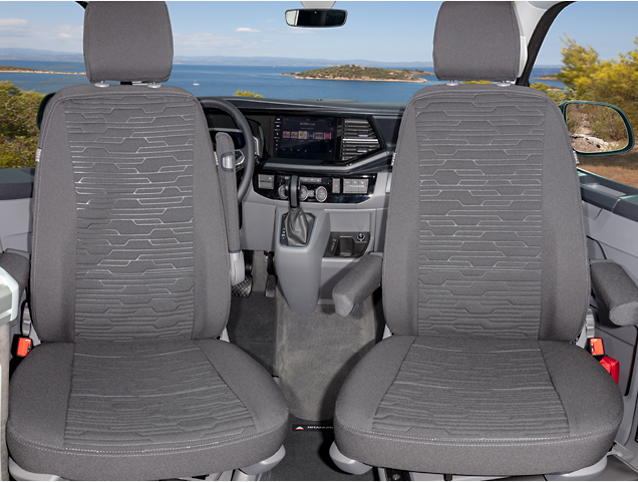 BRANDRUP VW T6.1 Multivan Second Skin Protective Seat Covers - Driver/Passenger Set - 'Circuit' Titan Black