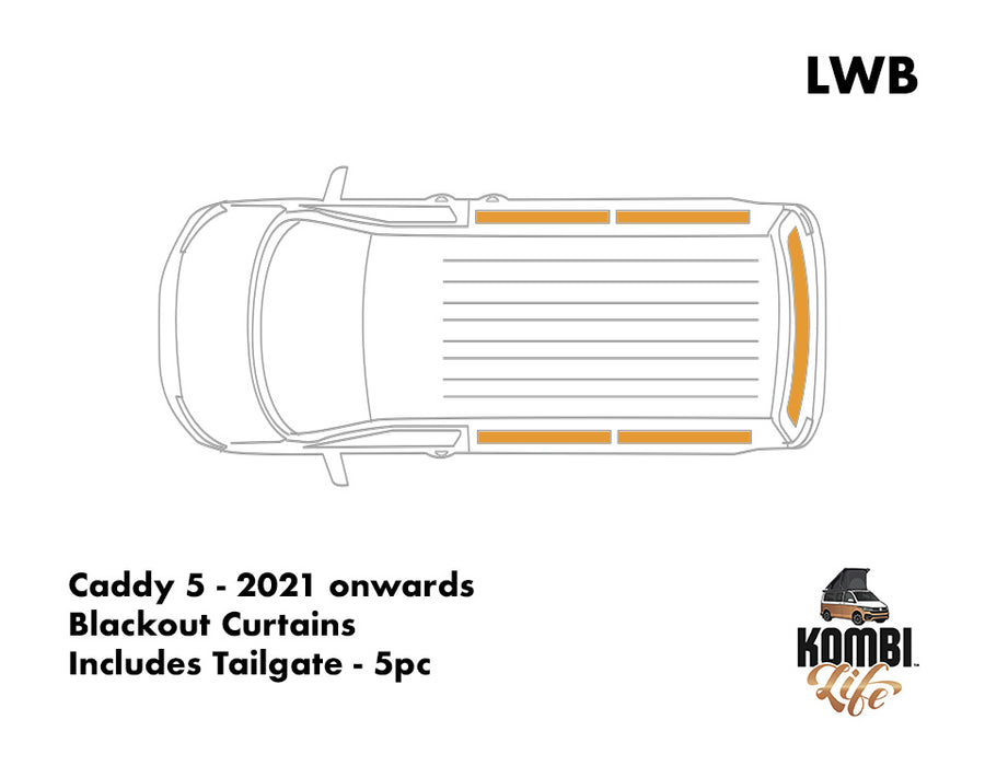 Caddy 5 - 2021 onwards - LWB - Blackout Curtains - Includes Tailgate - 5pc