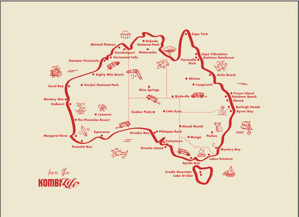 KombiLife Cotton Tea Towel with Australia Map
