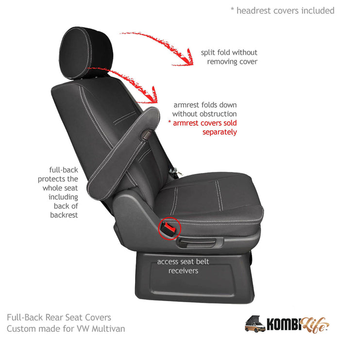 Full-Back Captain Seat Covers (for 2 Captain Chairs) for VW Multivan T5/ T6/ T6.1 - Australian Made