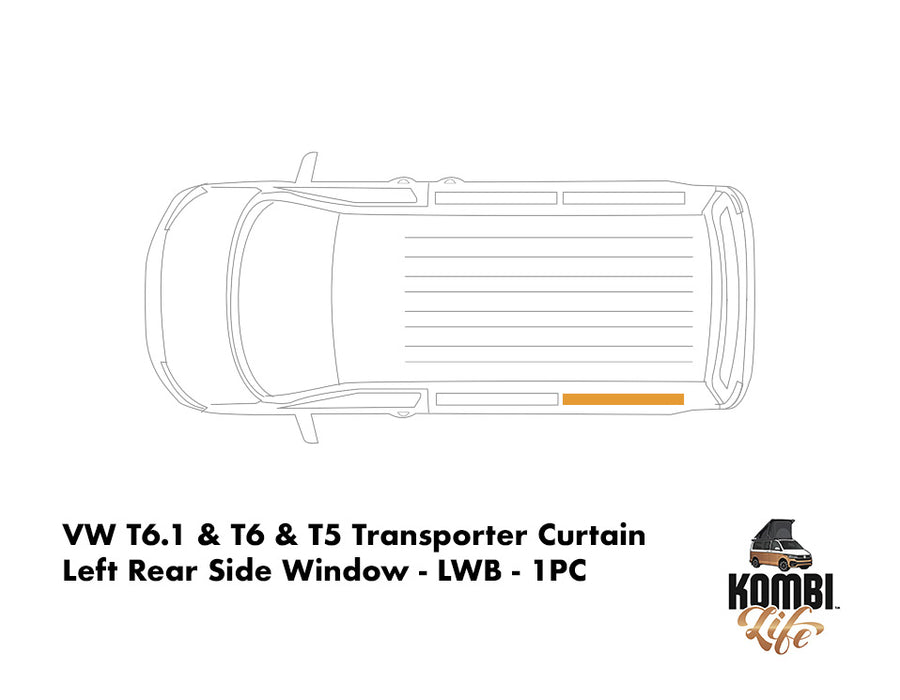VW T6.1 & T6 & T5 Transporter LWB Curtain - Left Rear Side Window - 1 PC