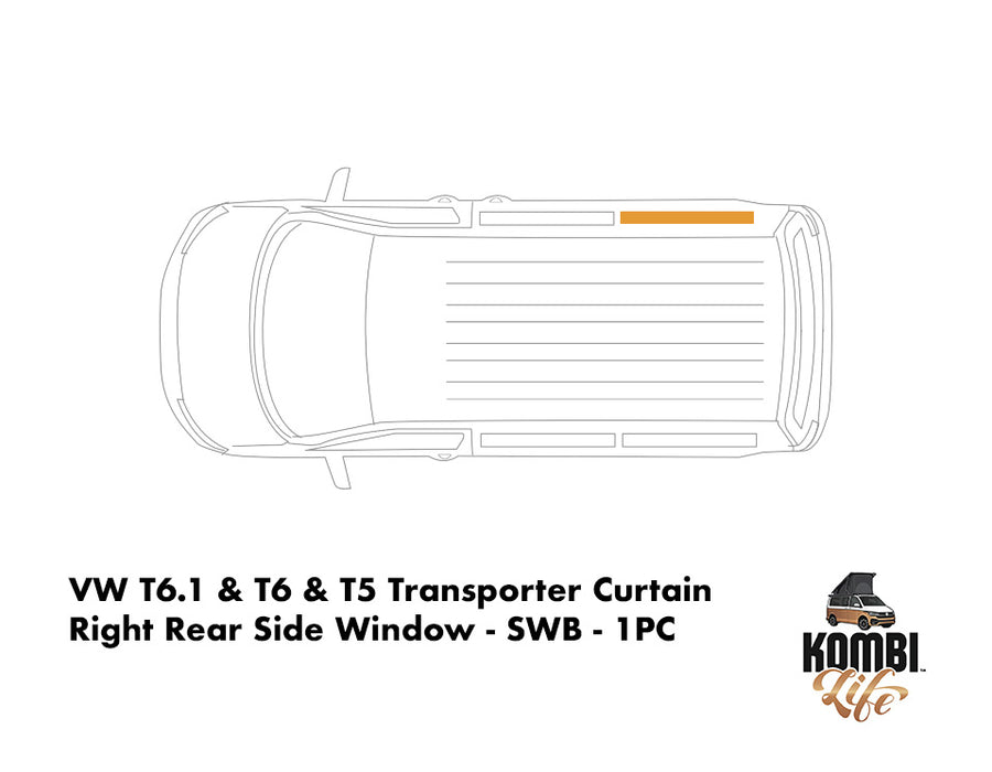 VW T6.1 & T6 & T5 Transporter SWB Curtain - Right Rear Side Window - 1 PC