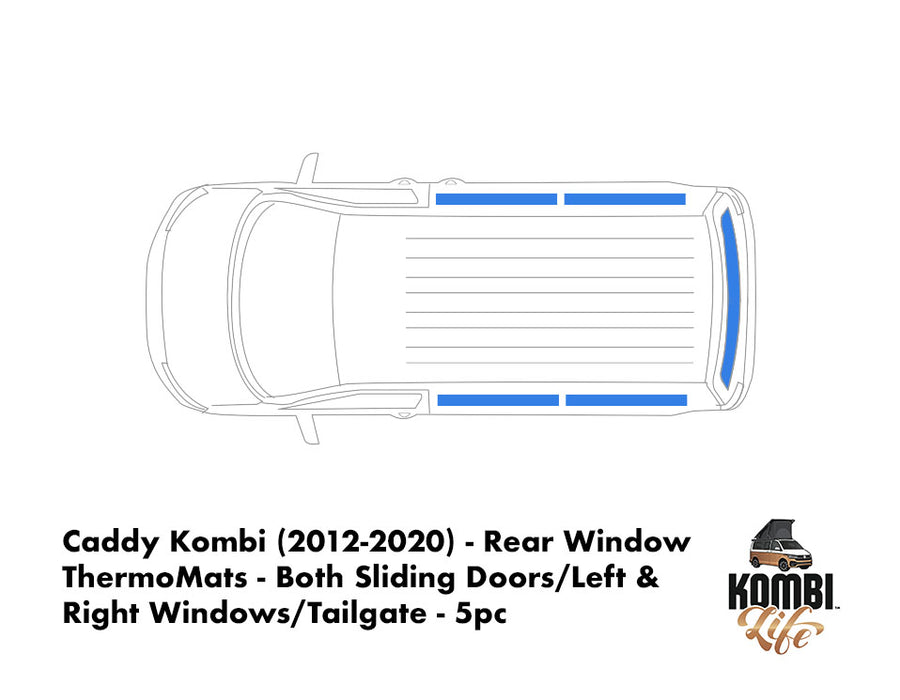 Caddy Kombi (2012-2020) - Rear Window ThermoMats - Both Sliding Doors/Left & Right Windows/Tailgate - 5pc
