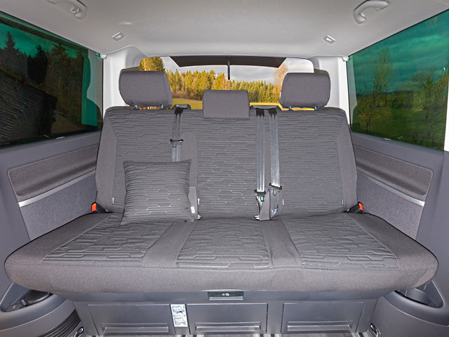 BRANDRUP Second Skin Protective Covers - 3-er Rear Bench Seat  - VW T6.1/T6 Multivan - Design 'Circuit' / Titan Black