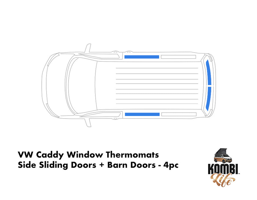 VW Caddy Window ThermoMats - Side Sliding Doors + Barn Doors - 4pc