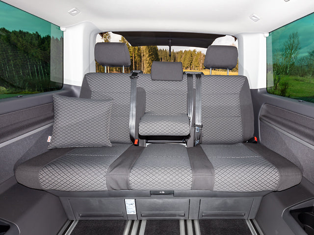 BRANDRUP Second Skin Protective Covers - 3-er Rear Bench Seat  - VW T6.1 California - Design 'Quadratic' / Titan Black