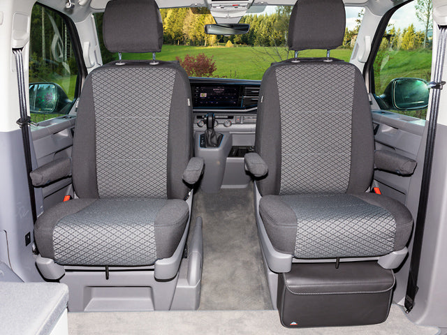BRANDRUP VW T6.1 California Second Skin Protective Seat Covers - Driver/Passenger Set - 'Quadratic' Titan Black
