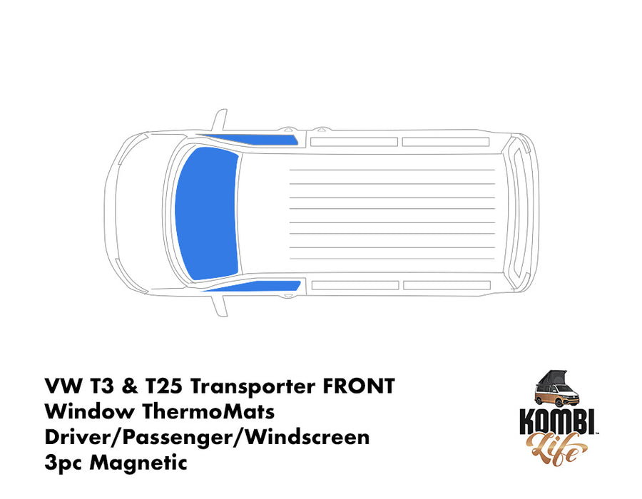 VW T3 & T25 FRONT Window ThermoMats -  Driver/Passenger/Windscreen - 3pc Magnetic